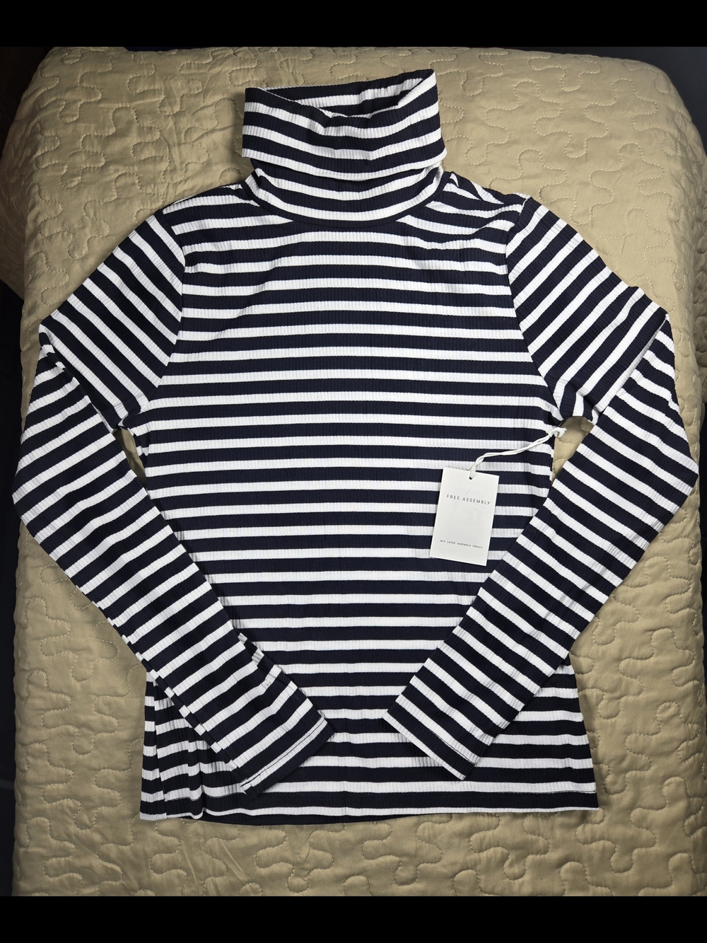 Striped Turtleneck Long Sleeve Tee - Navy & White